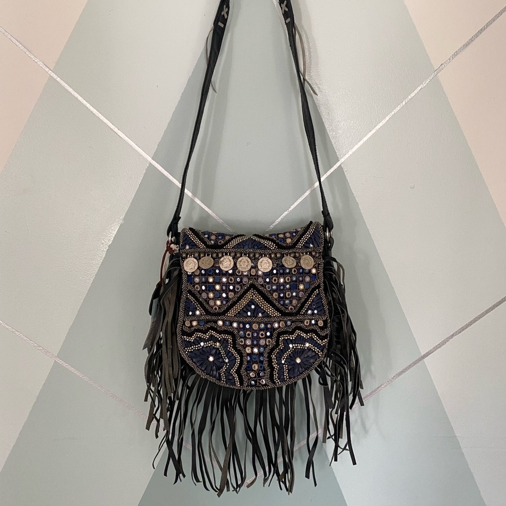 Faux Leather Beaded Fringe Crossbody